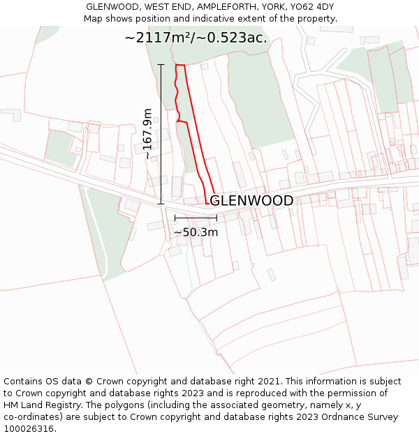 GLENWOOD, WEST END, AMPLEFORTH, YORK, YO62 4DY: Plot and title map