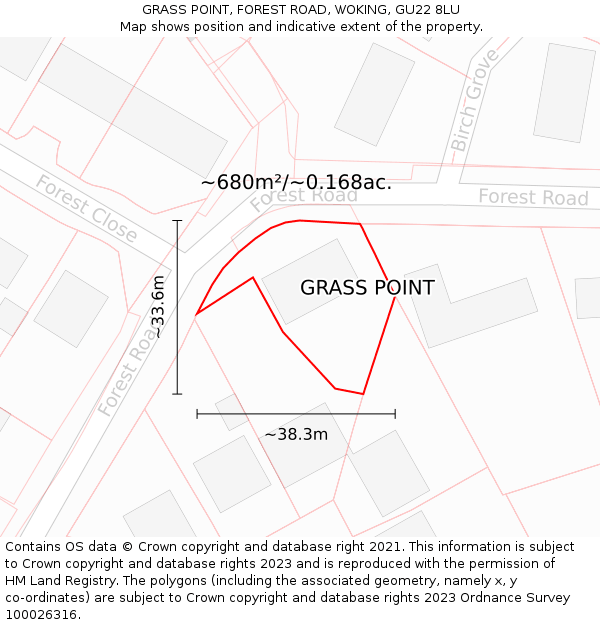 GRASS POINT, FOREST ROAD, WOKING, GU22 8LU: Plot and title map