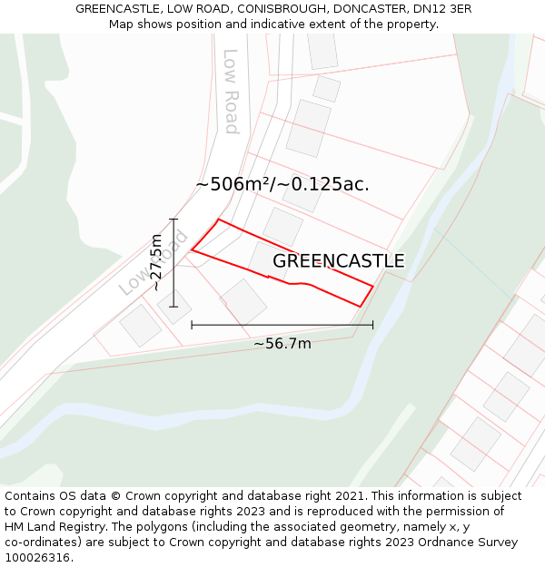 GREENCASTLE, LOW ROAD, CONISBROUGH, DONCASTER, DN12 3ER: Plot and title map