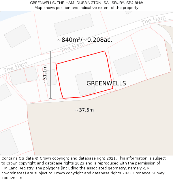 GREENWELLS, THE HAM, DURRINGTON, SALISBURY, SP4 8HW: Plot and title map