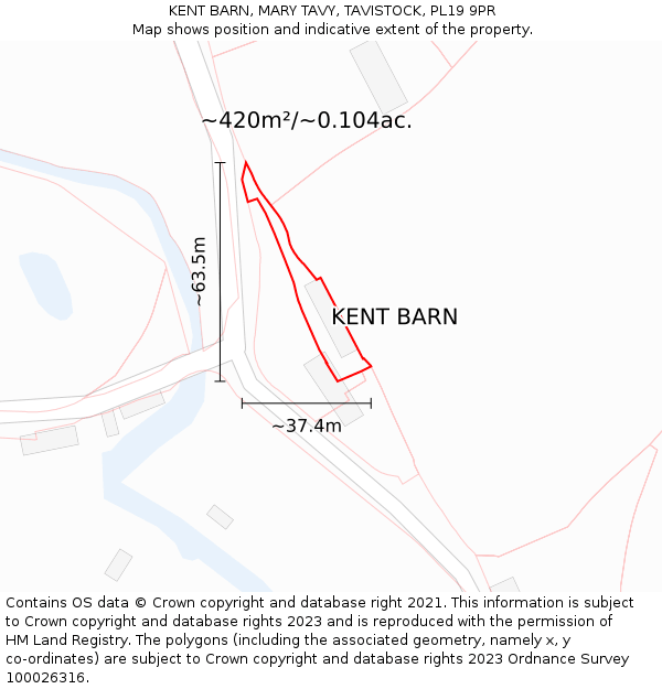 KENT BARN, MARY TAVY, TAVISTOCK, PL19 9PR: Plot and title map