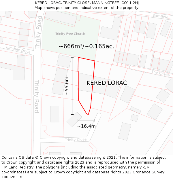 KERED LORAC, TRINITY CLOSE, MANNINGTREE, CO11 2HJ: Plot and title map