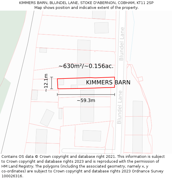 KIMMERS BARN, BLUNDEL LANE, STOKE D'ABERNON, COBHAM, KT11 2SP: Plot and title map