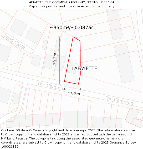 LAFAYETTE, THE COMMON, PATCHWAY, BRISTOL, BS34 6AL: Plot and title map