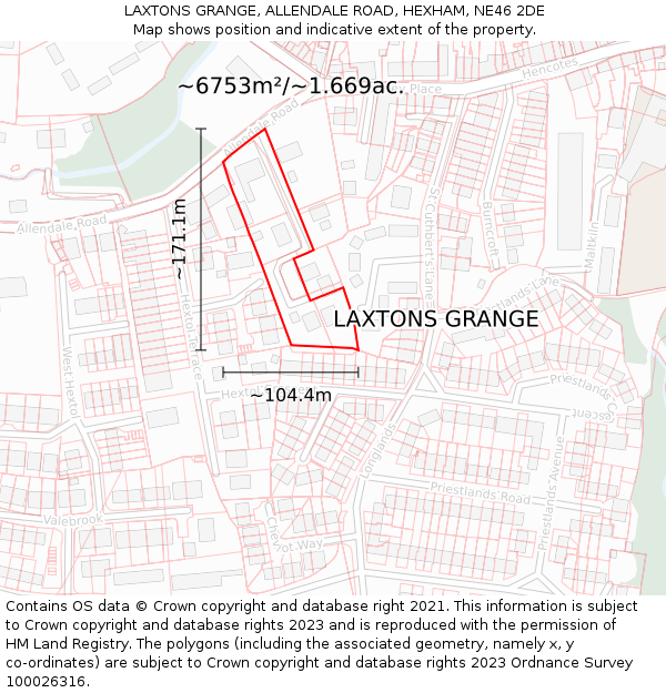 LAXTONS GRANGE, ALLENDALE ROAD, HEXHAM, NE46 2DE: Plot and title map