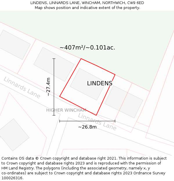 LINDENS, LINNARDS LANE, WINCHAM, NORTHWICH, CW9 6ED: Plot and title map