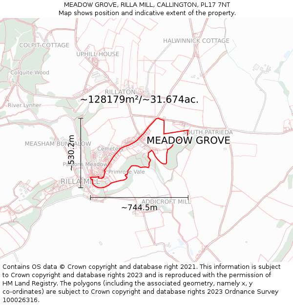 MEADOW GROVE, RILLA MILL, CALLINGTON, PL17 7NT: Plot and title map