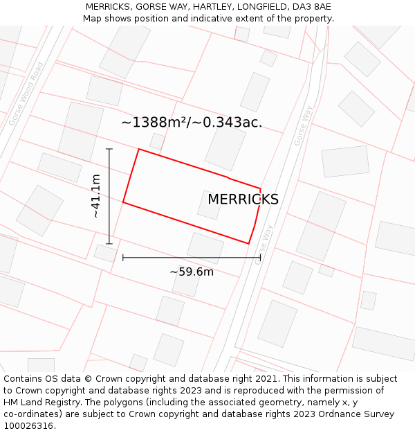 MERRICKS, GORSE WAY, HARTLEY, LONGFIELD, DA3 8AE: Plot and title map