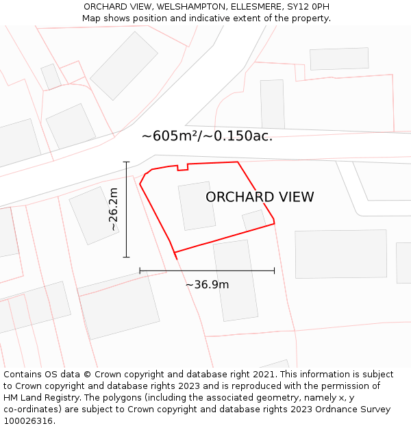 ORCHARD VIEW, WELSHAMPTON, ELLESMERE, SY12 0PH: Plot and title map