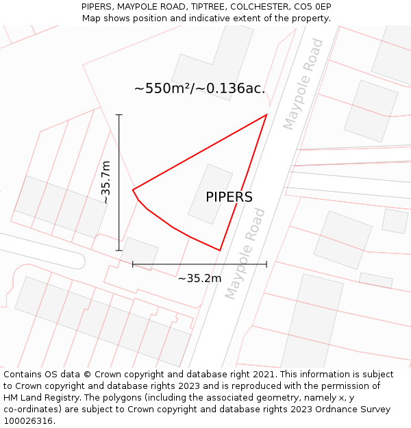 PIPERS, MAYPOLE ROAD, TIPTREE, COLCHESTER, CO5 0EP: Plot and title map
