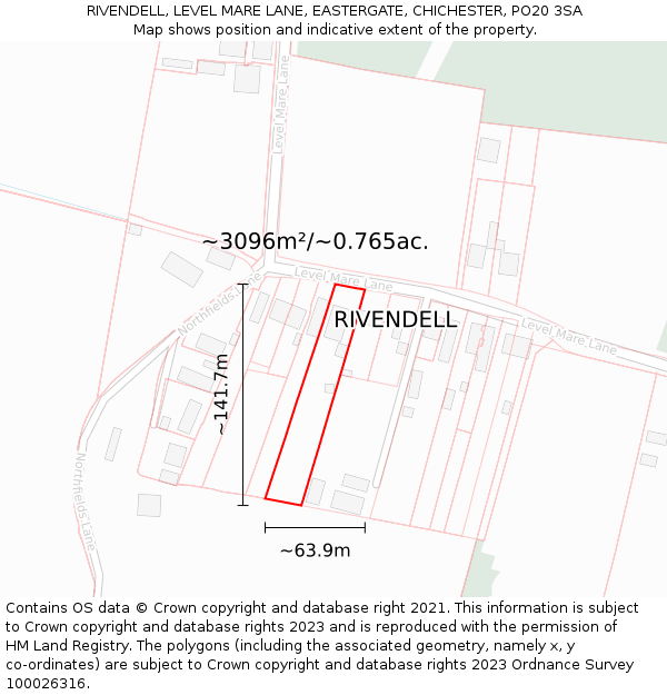 RIVENDELL, LEVEL MARE LANE, EASTERGATE, CHICHESTER, PO20 3SA: Plot and title map