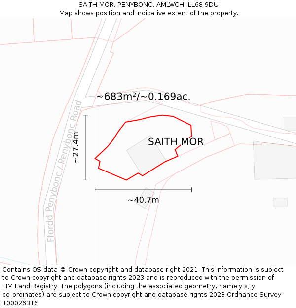 SAITH MOR, PENYBONC, AMLWCH, LL68 9DU: Plot and title map
