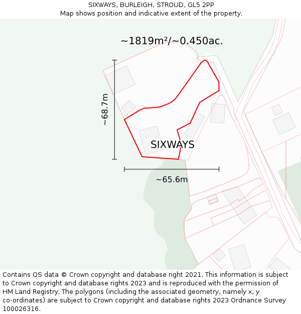 SIXWAYS, BURLEIGH, STROUD, GL5 2PP: Plot and title map