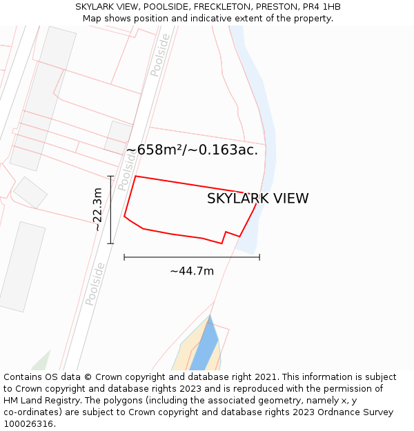 SKYLARK VIEW, POOLSIDE, FRECKLETON, PRESTON, PR4 1HB: Plot and title map