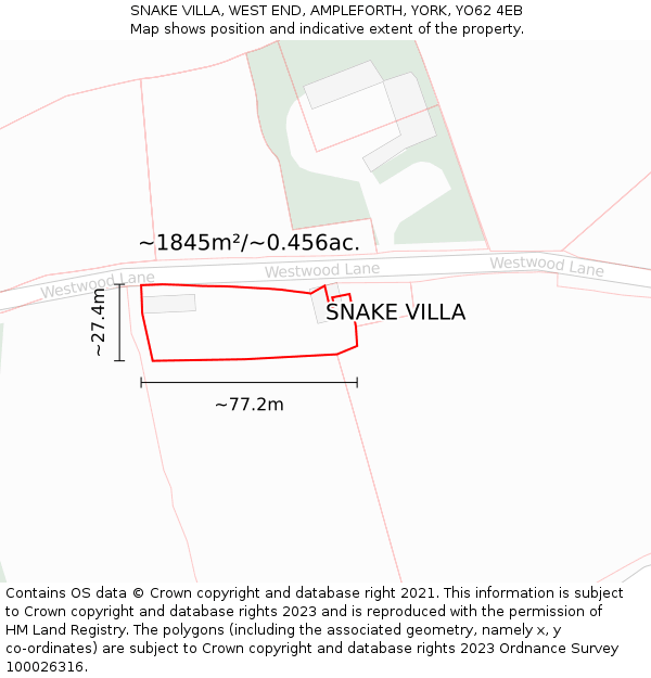SNAKE VILLA, WEST END, AMPLEFORTH, YORK, YO62 4EB: Plot and title map