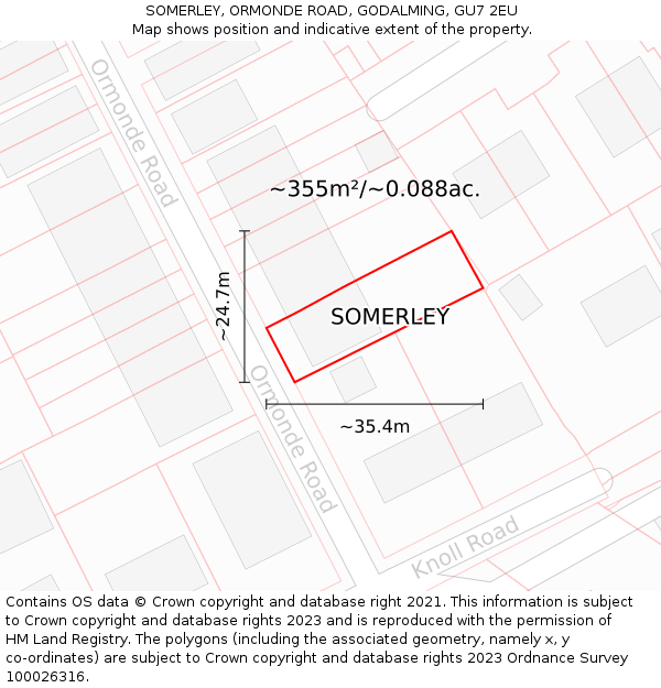 SOMERLEY, ORMONDE ROAD, GODALMING, GU7 2EU: Plot and title map