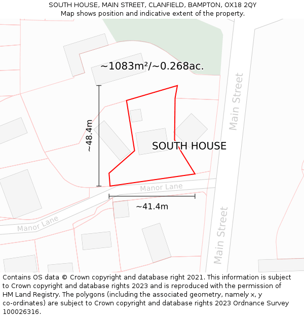 SOUTH HOUSE, MAIN STREET, CLANFIELD, BAMPTON, OX18 2QY: Plot and title map