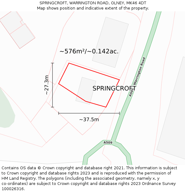 SPRINGCROFT, WARRINGTON ROAD, OLNEY, MK46 4DT: Plot and title map