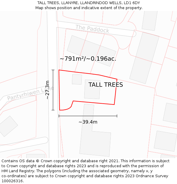 TALL TREES, LLANYRE, LLANDRINDOD WELLS, LD1 6DY: Plot and title map