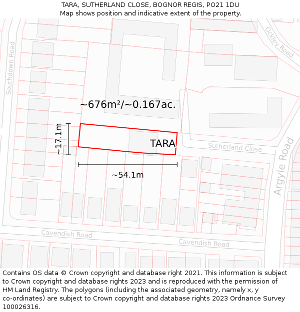 TARA, SUTHERLAND CLOSE, BOGNOR REGIS, PO21 1DU: Plot and title map