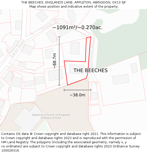 THE BEECHES, ENGLANDS LANE, APPLETON, ABINGDON, OX13 5JF: Plot and title map