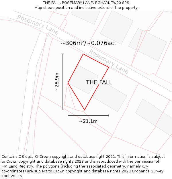 THE FALL, ROSEMARY LANE, EGHAM, TW20 8PS: Plot and title map