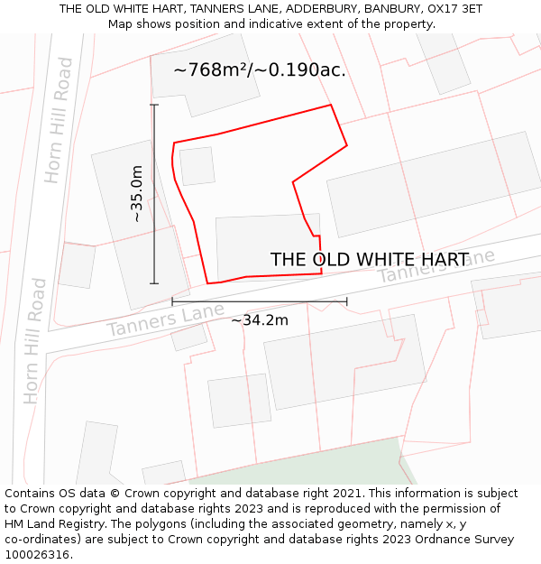 THE OLD WHITE HART, TANNERS LANE, ADDERBURY, BANBURY, OX17 3ET: Plot and title map