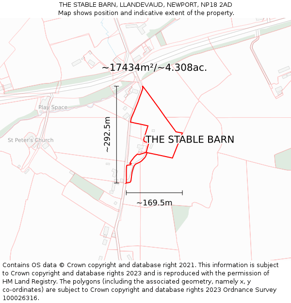 THE STABLE BARN, LLANDEVAUD, NEWPORT, NP18 2AD: Plot and title map