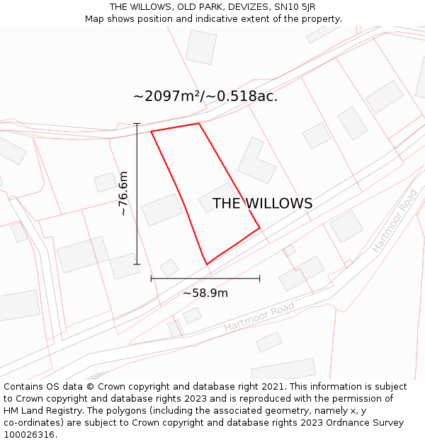 THE WILLOWS, OLD PARK, DEVIZES, SN10 5JR: Plot and title map