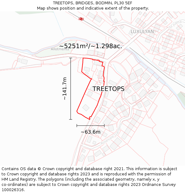 TREETOPS, BRIDGES, BODMIN, PL30 5EF: Plot and title map