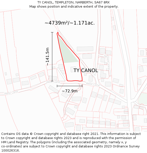 TY CANOL, TEMPLETON, NARBERTH, SA67 8RX: Plot and title map