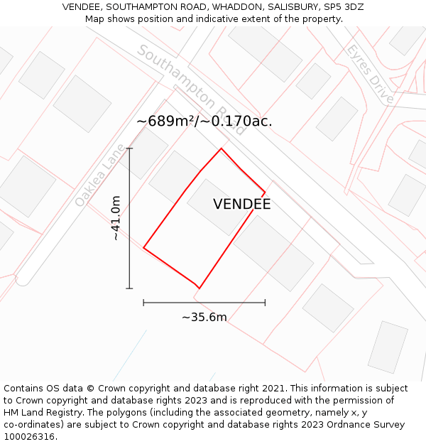 VENDEE, SOUTHAMPTON ROAD, WHADDON, SALISBURY, SP5 3DZ: Plot and title map