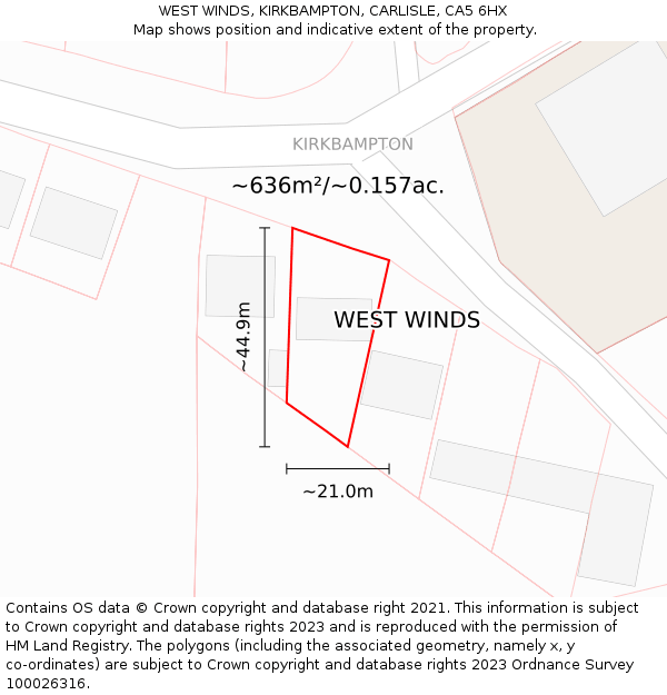 WEST WINDS, KIRKBAMPTON, CARLISLE, CA5 6HX: Plot and title map
