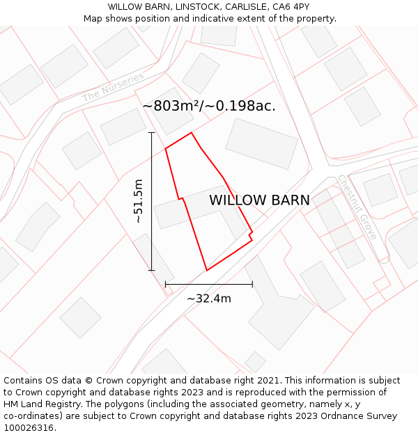 WILLOW BARN, LINSTOCK, CARLISLE, CA6 4PY: Plot and title map