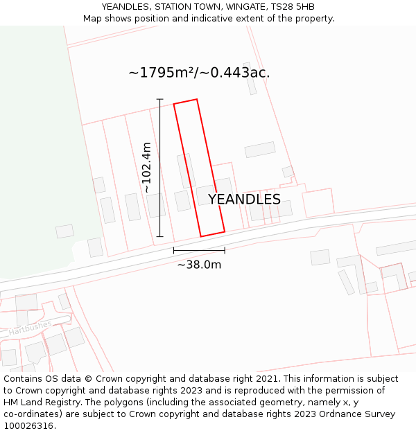YEANDLES, STATION TOWN, WINGATE, TS28 5HB: Plot and title map