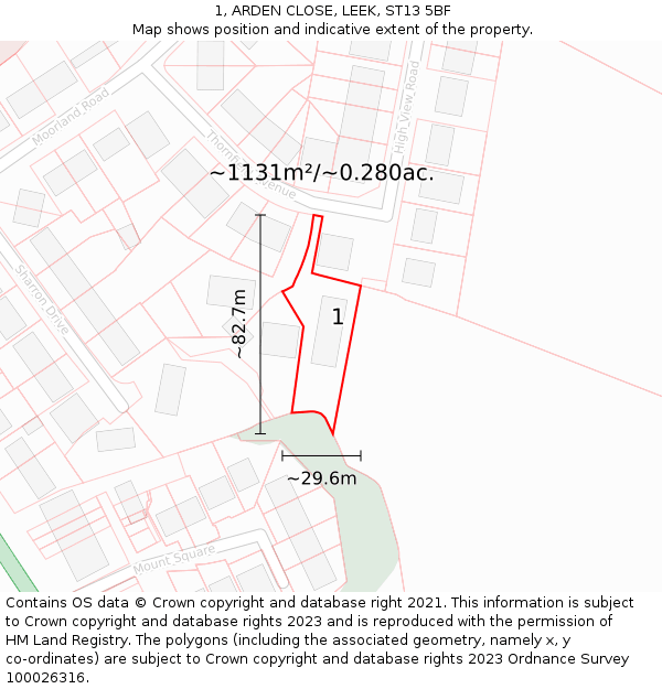 1, ARDEN CLOSE, LEEK, ST13 5BF: Plot and title map