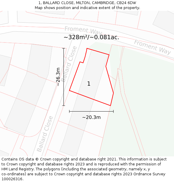 1, BALLARD CLOSE, MILTON, CAMBRIDGE, CB24 6DW: Plot and title map