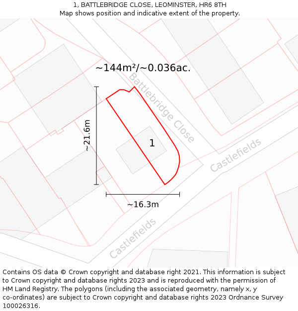 1, BATTLEBRIDGE CLOSE, LEOMINSTER, HR6 8TH: Plot and title map
