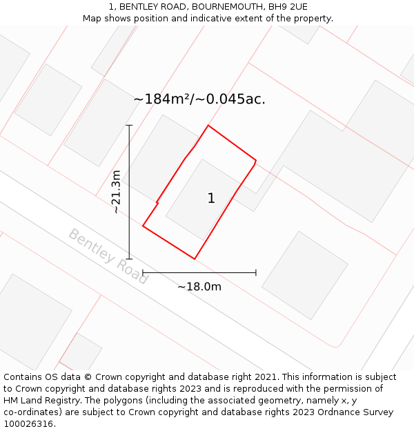1, BENTLEY ROAD, BOURNEMOUTH, BH9 2UE: Plot and title map