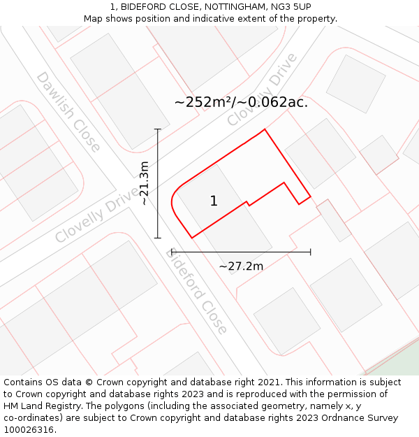 1, BIDEFORD CLOSE, NOTTINGHAM, NG3 5UP: Plot and title map