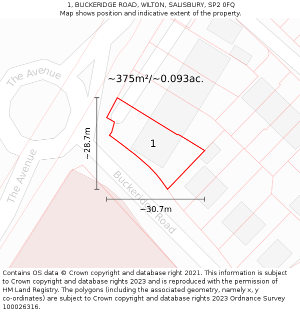 1, BUCKERIDGE ROAD, WILTON, SALISBURY, SP2 0FQ: Plot and title map