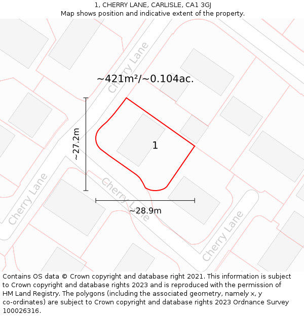 1, CHERRY LANE, CARLISLE, CA1 3GJ: Plot and title map
