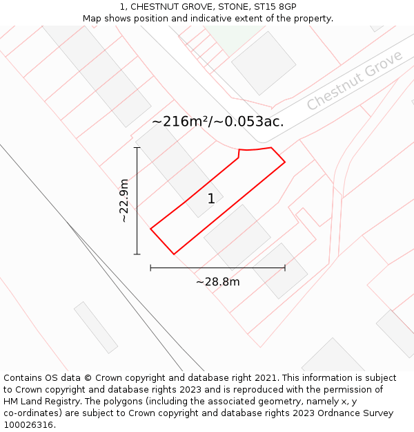 1, CHESTNUT GROVE, STONE, ST15 8GP: Plot and title map
