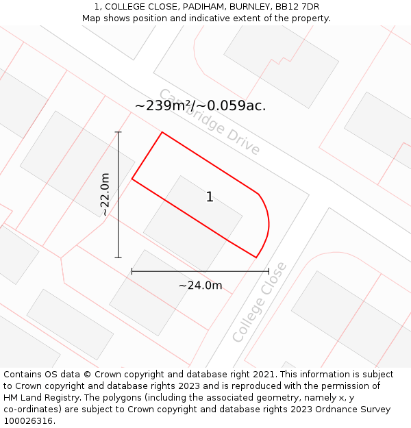 1, COLLEGE CLOSE, PADIHAM, BURNLEY, BB12 7DR: Plot and title map