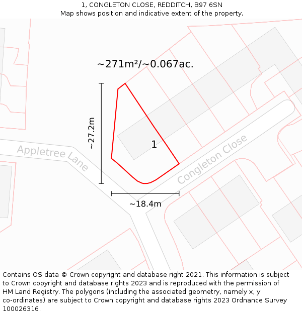 1, CONGLETON CLOSE, REDDITCH, B97 6SN: Plot and title map