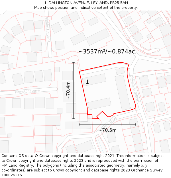 1, DALLINGTON AVENUE, LEYLAND, PR25 5AH: Plot and title map