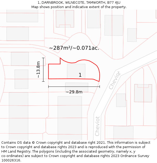 1, DARNBROOK, WILNECOTE, TAMWORTH, B77 4JU: Plot and title map