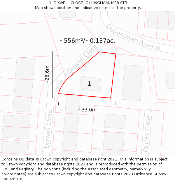 1, DIXWELL CLOSE, GILLINGHAM, ME8 9TB: Plot and title map
