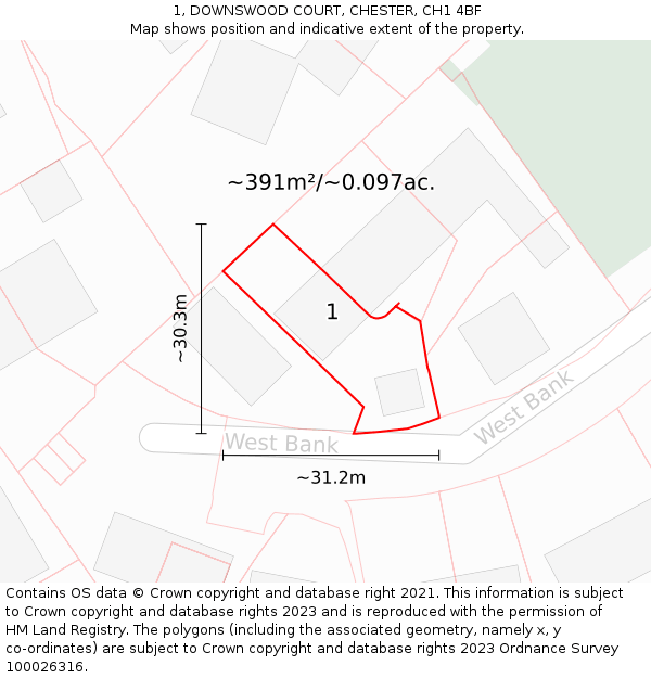 1, DOWNSWOOD COURT, CHESTER, CH1 4BF: Plot and title map