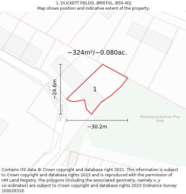 1, DUCKETT FIELDS, BRISTOL, BS9 4DJ: Plot and title map